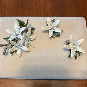 Vintage brooch and clip on earring set